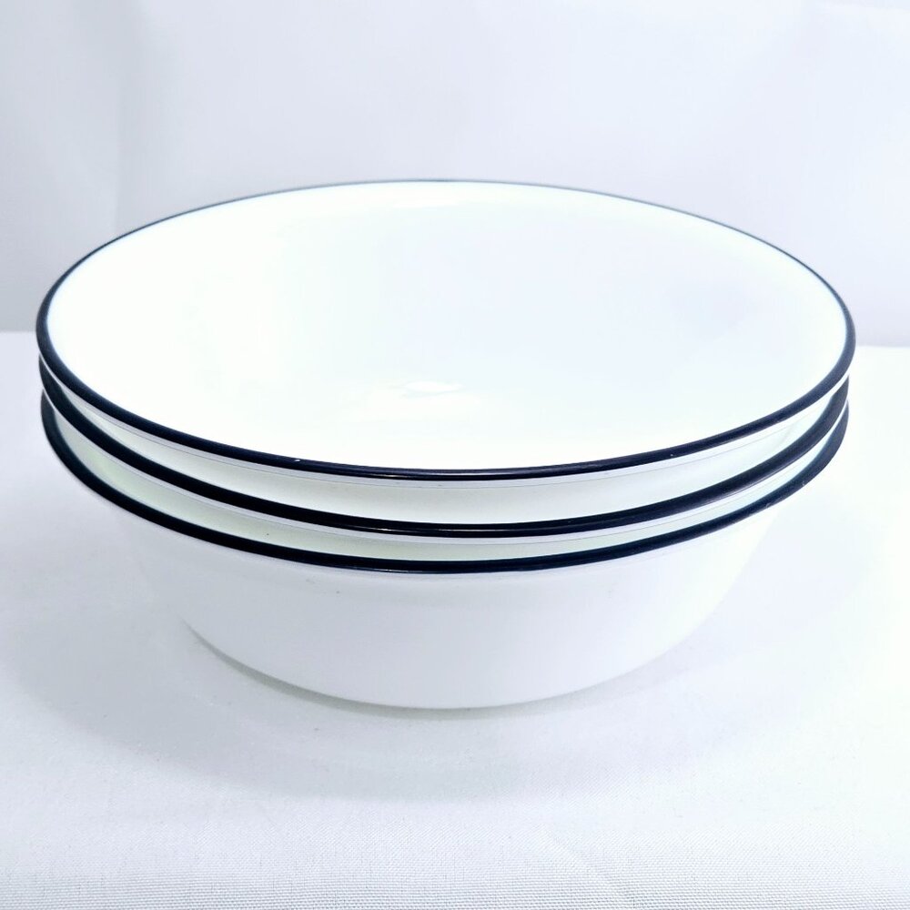 Corelle Promise Soup Salad Bowl 6" set-3 navy blue rim farmhouse cottage core - Picture 5 of 8